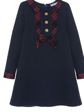 Patachou Girls Navy Blue & Tartan winter holiday Dress 6y EUC
